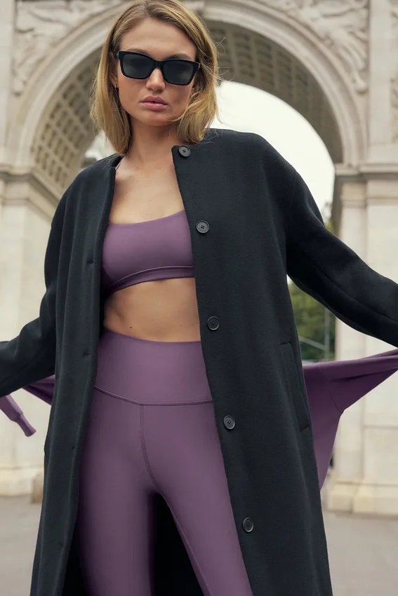 Abrigo largo «City Girl» de lana de doble cara - Negro