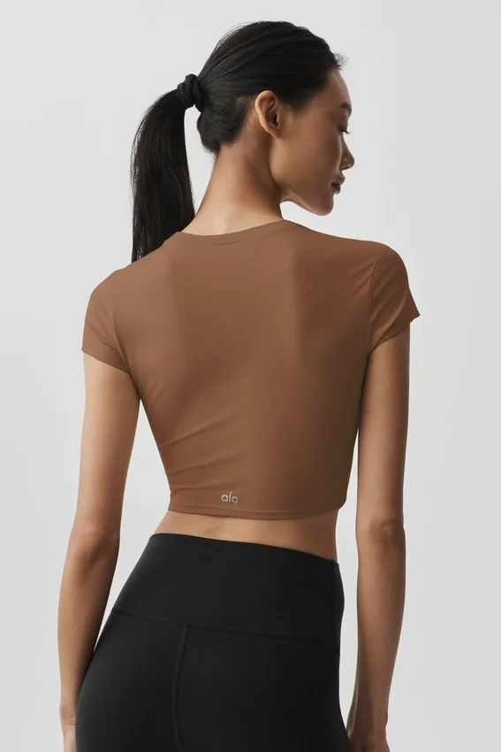 Alosoft Crop Finesse de manga corta - Marrón bronceado