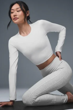 Alosoft Crop Finesse de manga larga - Blanco