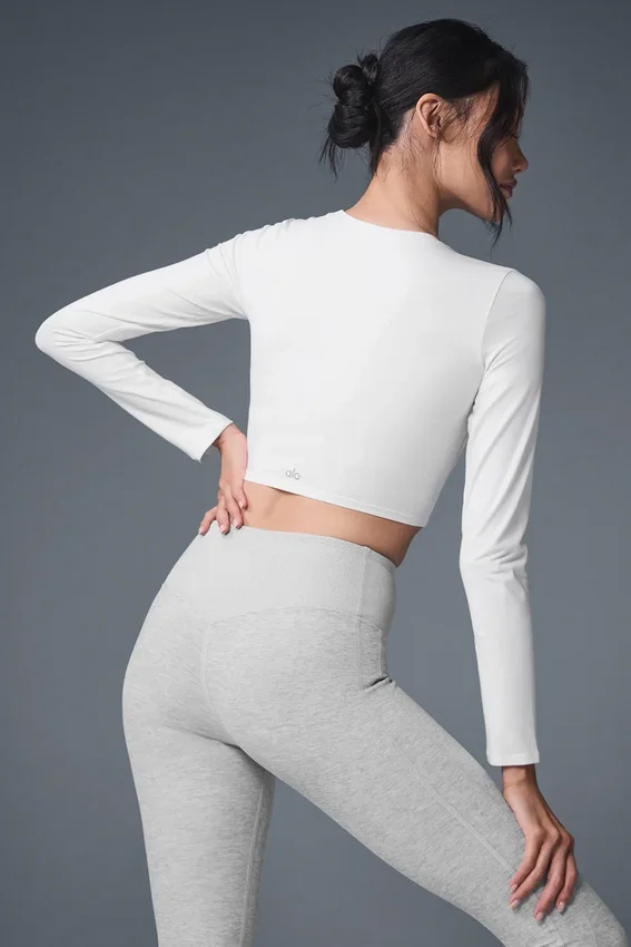 Alosoft Crop Finesse de manga larga - Blanco
