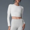 Alosoft Crop Finesse de manga larga - Blanco