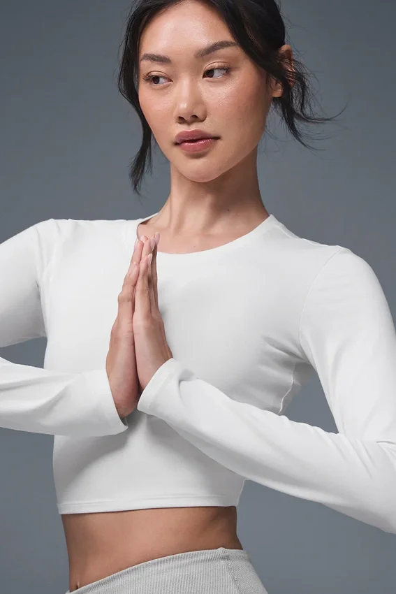Alosoft Crop Finesse de manga larga - Blanco