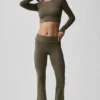 Alosoft Crop Finesse de manga larga - Olivo