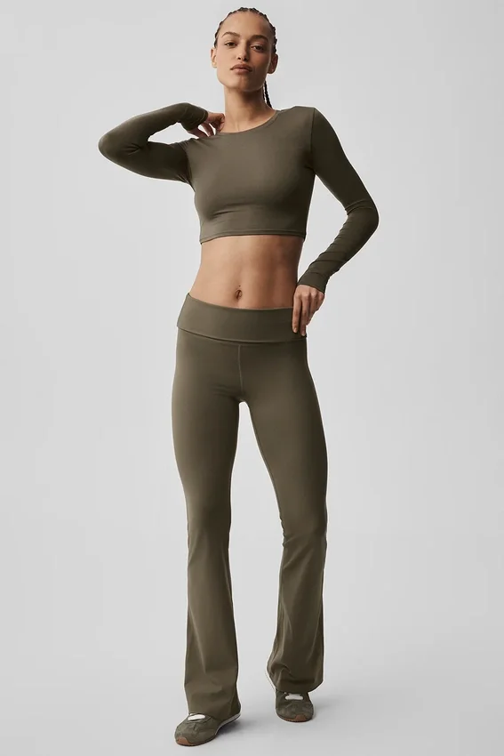 Alosoft Crop Finesse de manga larga - Olivo