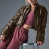 Bomber corto «Premier» de imitación de piel - Espresso