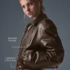 Bomber corto «Premier» de imitación de piel - Espresso