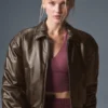 Bomber corto «Premier» de imitación de piel - Espresso