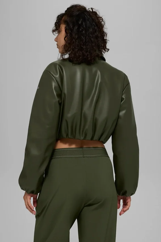 Bomber corto «Premier» de imitación de piel - Verde oliva