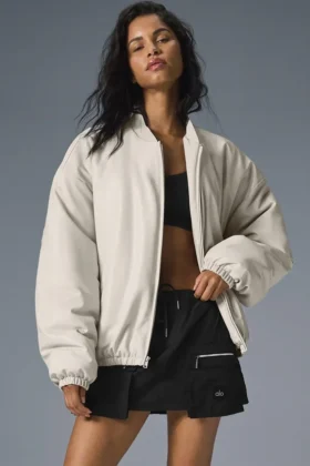 Bomber Premier de imitación de piel - Bone