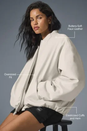 Bomber Premier de imitación de piel – Bone