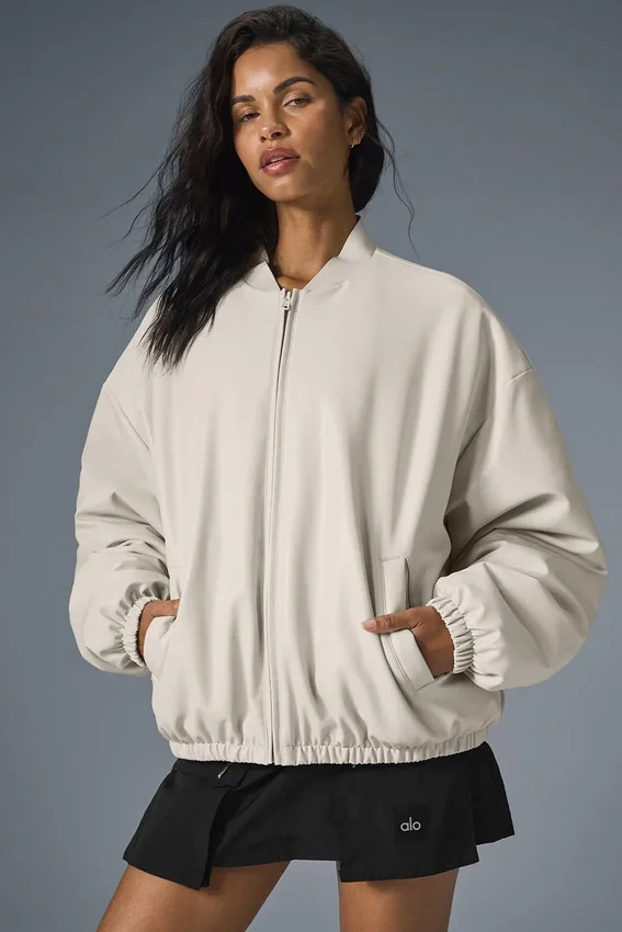 Bomber Premier de imitación de piel - Bone