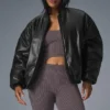 Bomber Premier de imitación de piel - Negro
