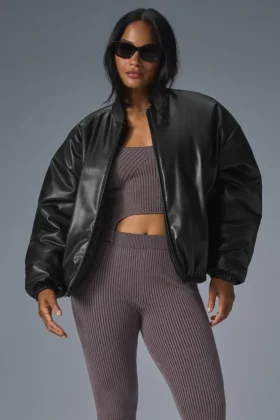 Bomber Premier de imitación de piel - Negro