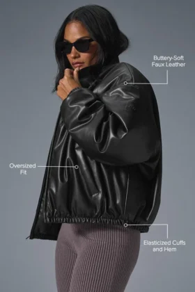 Bomber Premier de imitación de piel – Negro