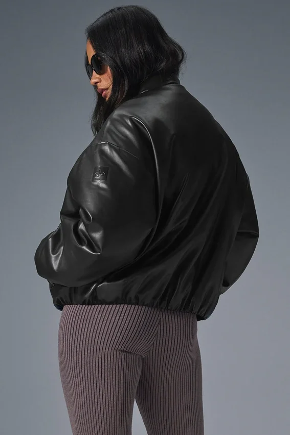 Bomber Premier de imitación de piel - Negro
