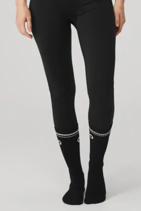 Calcetines de barra «Throwback» para mujer – Negro/Blanco