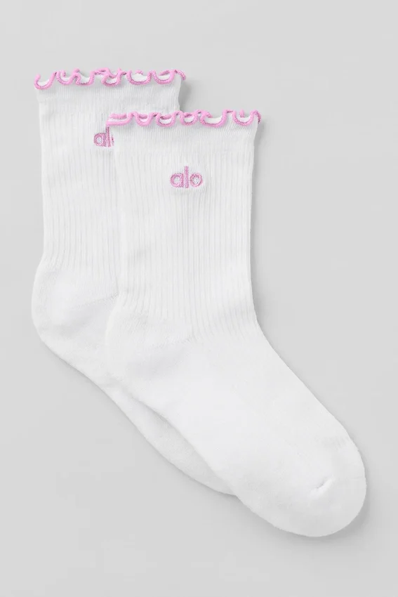 Calcetines de mujer con borde ondulado - Blanco/Rosa corazón de caramelo