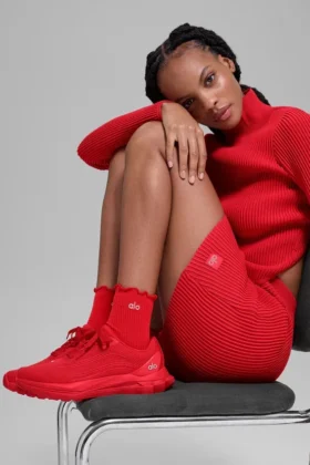 Calcetines de mujer con borde ondulado – Rojo brillante