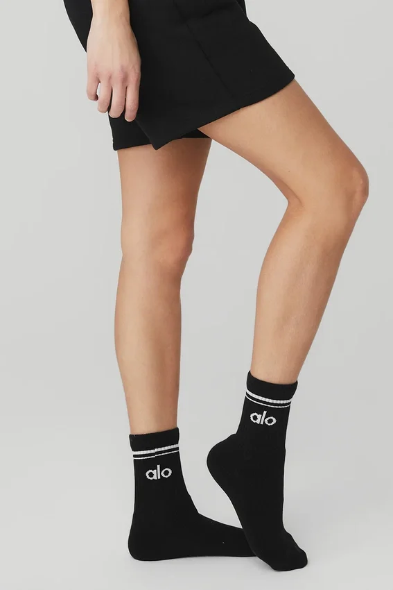 Calcetines retro unisex de caña media - Negro/Blanco