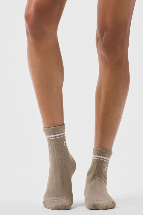Calcetines retro unisex de media caña - Grava/Blanco