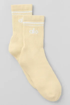 Calcetines unisex de caña media estilo retro - Amarillo candlelight/Blanco