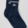Calcetines unisex de caña media estilo retro - Azul marino/Blanco