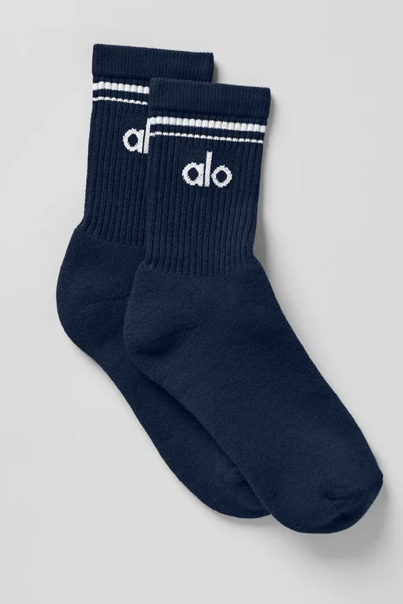 Calcetines unisex de caña media estilo retro - Azul marino/Blanco