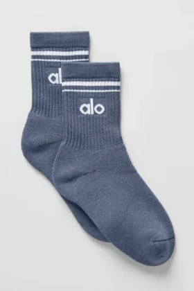 Calcetines unisex de caña media estilo retro - Azul piedra/Blanco