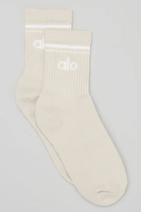 Calcetines unisex de caña media estilo retro - Beige/Blanco
