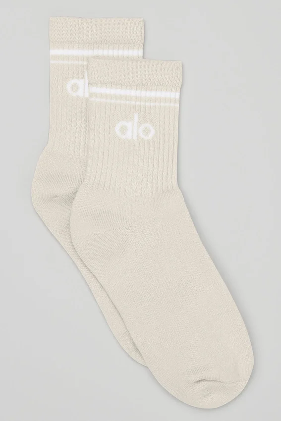 Calcetines unisex de caña media estilo retro - Beige/Blanco