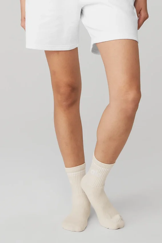 Calcetines unisex de caña media estilo retro - Beige/Blanco