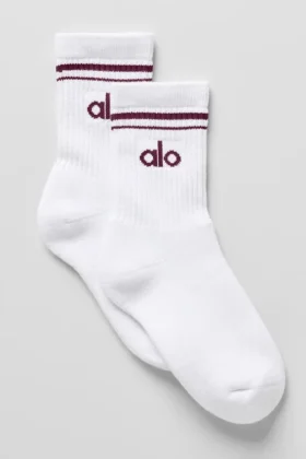 Calcetines unisex de caña media estilo retro - Blanco/Burdeos