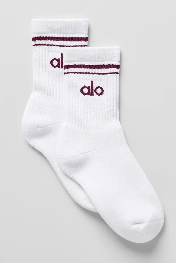 Calcetines unisex de caña media estilo retro - Blanco/Burdeos