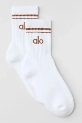 Calcetines unisex de caña media estilo retro - Blanco/Marrón Sun Kissed