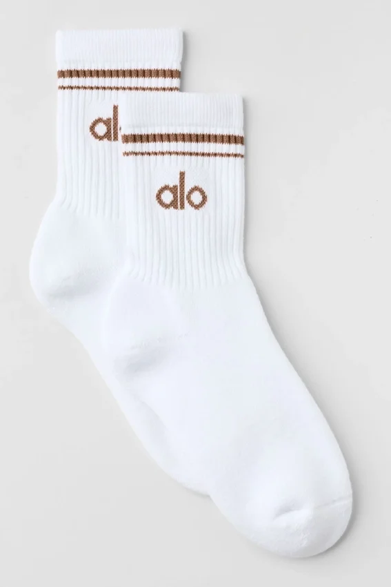 Calcetines unisex de caña media estilo retro - Blanco/Marrón Sun Kissed