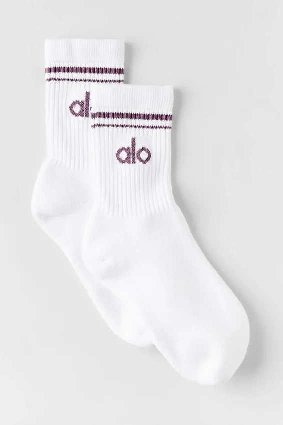 Calcetines unisex de caña media estilo retro - Blanco/Plum Kiss