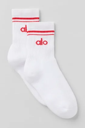 Calcetines unisex de caña media estilo retro - Blanco/Rojo vivo
