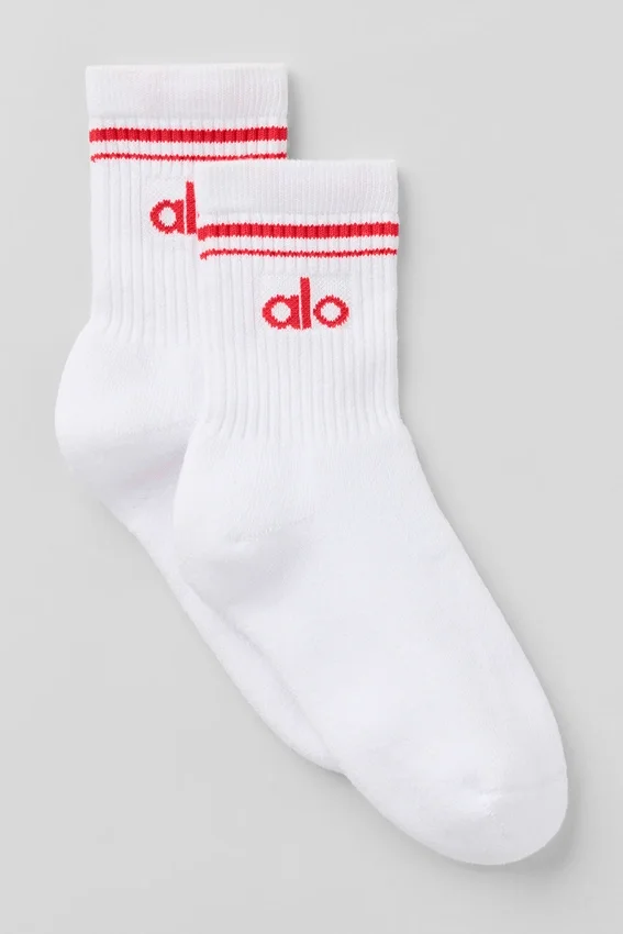 Calcetines unisex de caña media estilo retro - Blanco/Rojo vivo