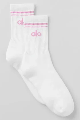 Calcetines unisex de caña media estilo retro - Blanco/rosa corazón de caramelo