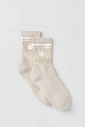 Calcetines unisex de caña media estilo retro - Gris avena jaspeado/Blanco