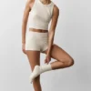 Calcetines unisex de caña media estilo retro - Gris avena jaspeado/Blanco