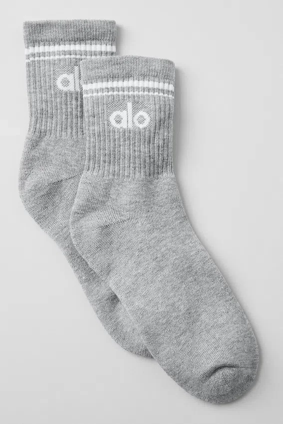 Calcetines unisex de caña media estilo retro - Gris jaspeado deportivo/Blanco