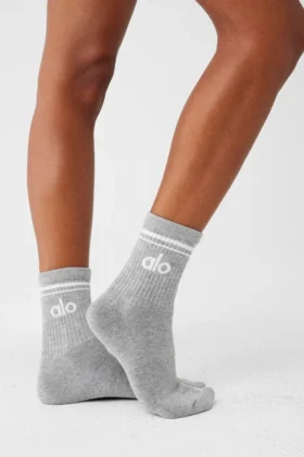 Calcetines unisex de caña media estilo retro – Gris jaspeado deportivo/Blanco