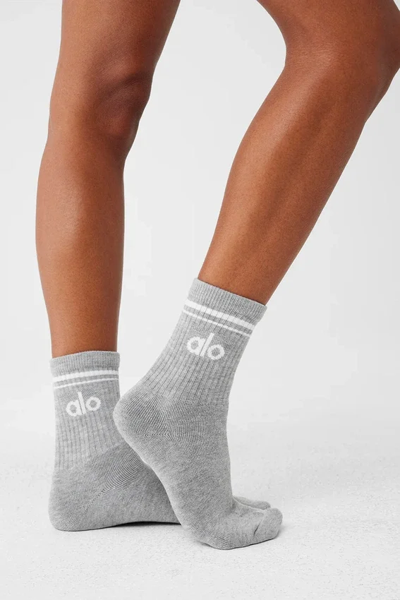 Calcetines unisex de caña media estilo retro - Gris jaspeado deportivo/Blanco