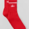Calcetines unisex de caña media estilo retro - Rojo brillante/Blanco
