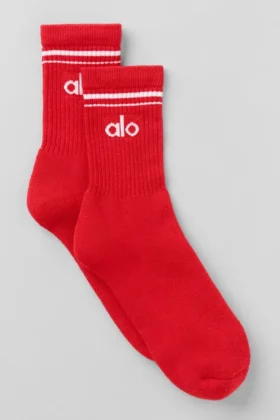 Calcetines unisex de caña media estilo retro - Rojo brillante/Blanco