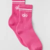 Calcetines unisex de caña media estilo retro - Rosa paraíso/Blanco