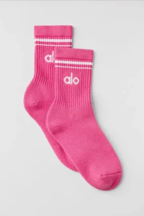 Calcetines unisex de caña media estilo retro - Rosa paraíso/Blanco
