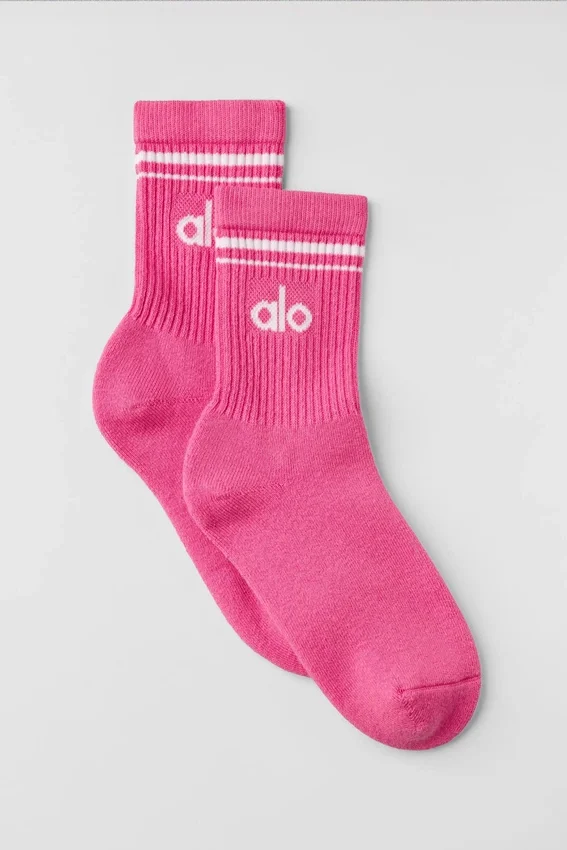 Calcetines unisex de caña media estilo retro - Rosa paraíso/Blanco