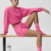 Calcetines unisex de caña media estilo retro - Rosa paraíso/Blanco